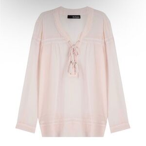 The Kooples Pale Pink Sheer Tie Front Peasant Blouse